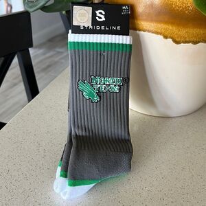 NWT University of North Texas Strideline Gray Socks M/L Knit Striped Crew Sports